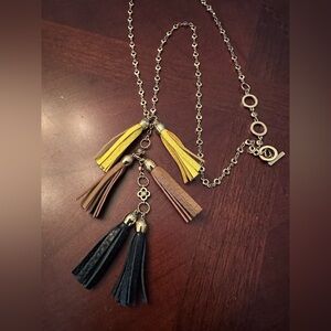 Henri Bendel Retired Tiered Tassle Dangle Necklace Charm Gold Hardware EUC